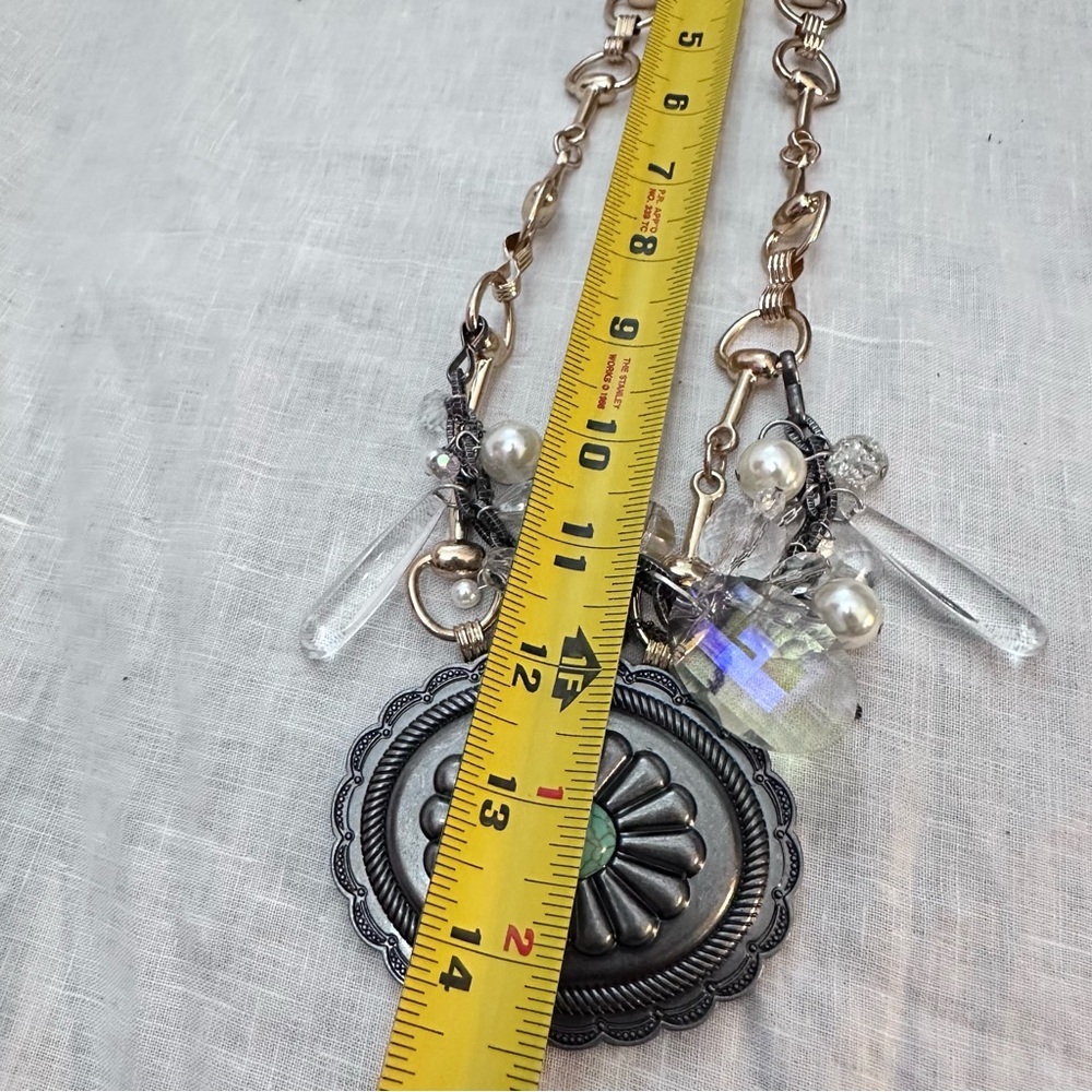RUBYRUDI Artisan Western Necklace OOAKGold-Link Concho Belt Buckle Up Cycled - Picture 11 of 13